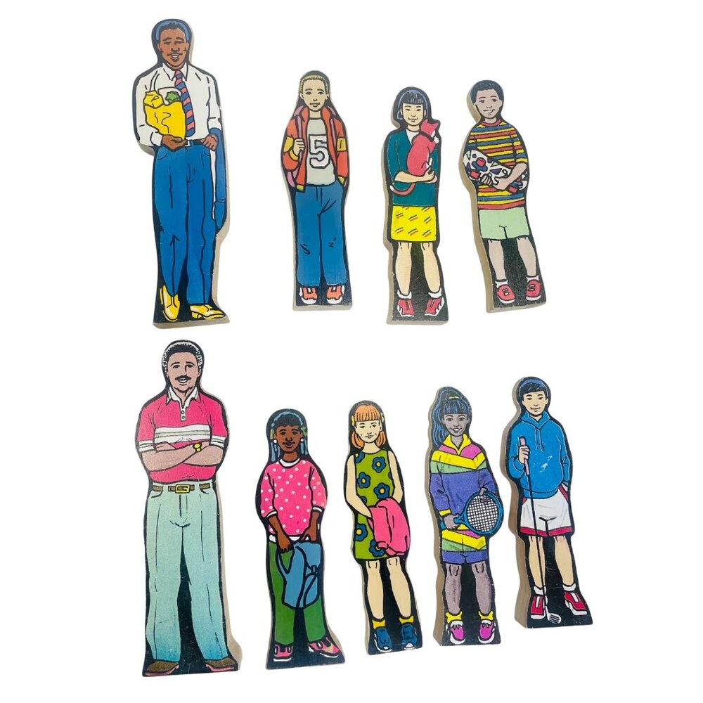 Vintage Inspired Wooden Children Figurines Set Wedgies Career Lot of 9